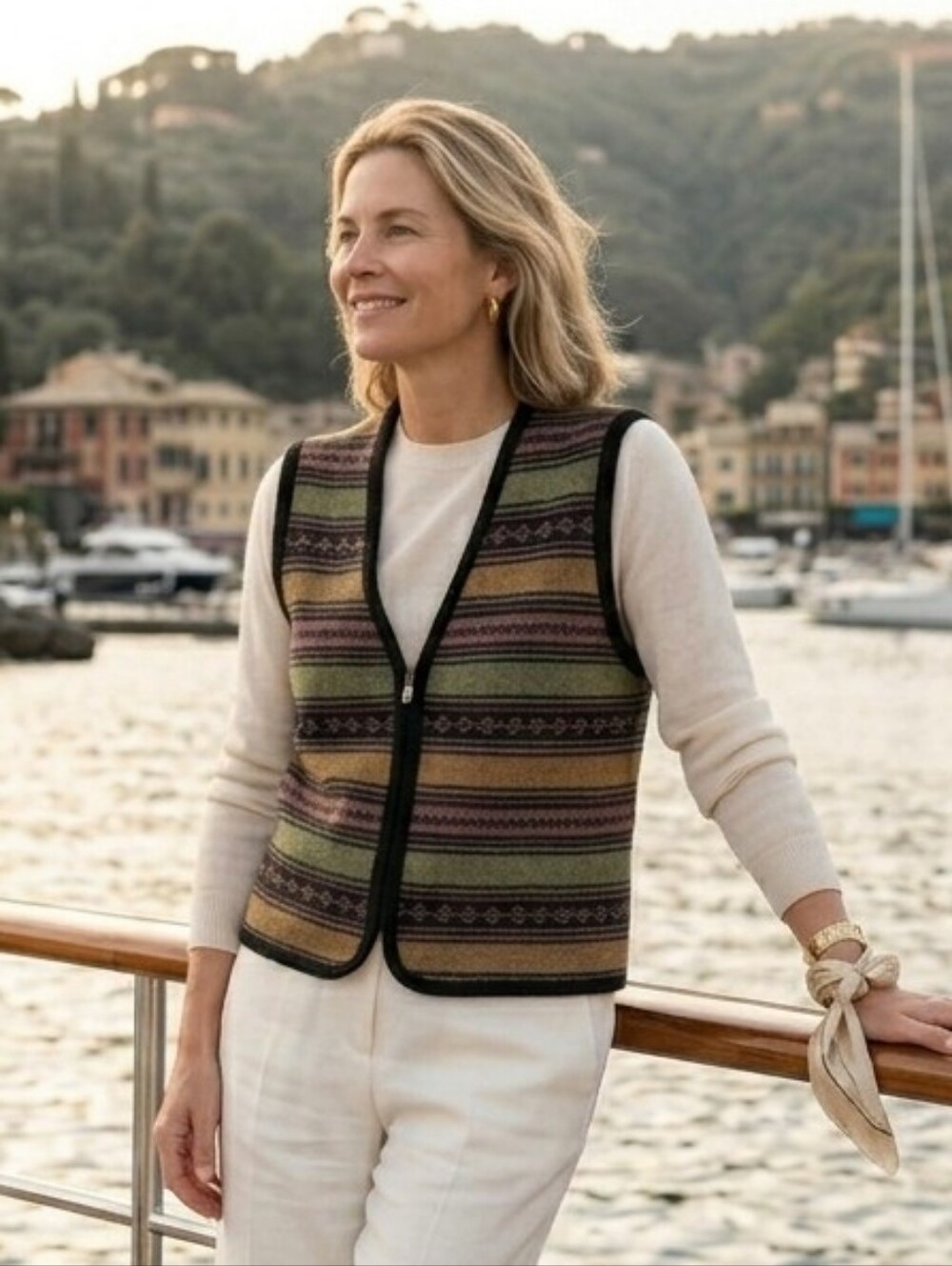Vintage M Old Money Quiey Luxury Italian Coastal Retro Geometric Wool Blend Vest